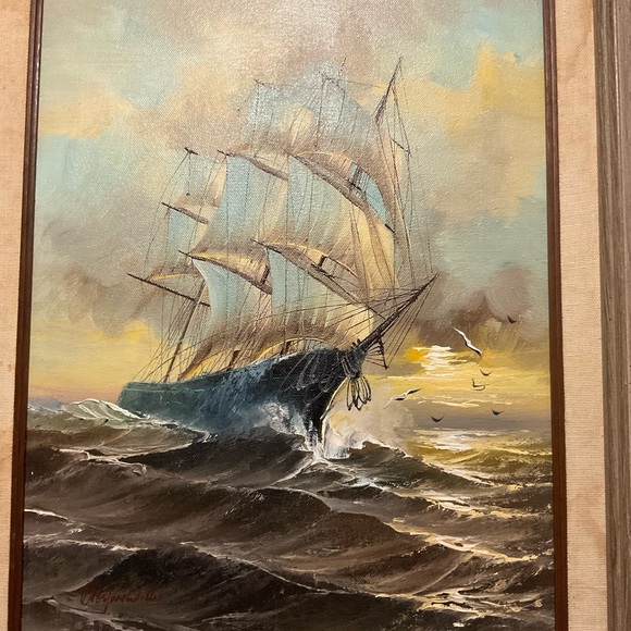 Art, seascape oil vintage painting, oil certified sailing ship art - Picture 2 of 11